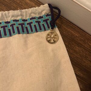 Tory Burch Drawstring Canvas Pouch in Natural with Turquoise Trim